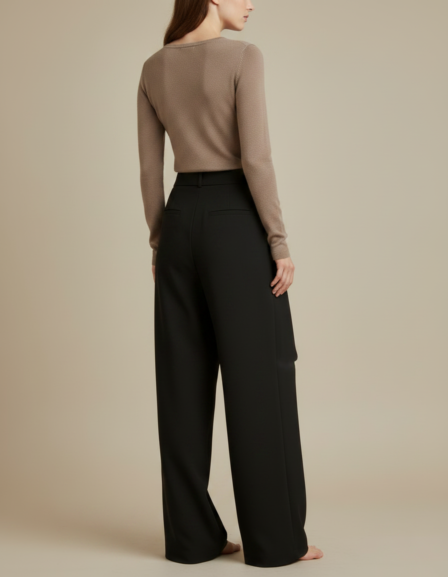 Pantalon Japonais Noir Fluide Asymétrique Élégant Large - Viscose - vue 2