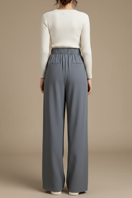 Pantalon Japonais Gris Ample Droit Fluide Femme - Viscose - vue 2