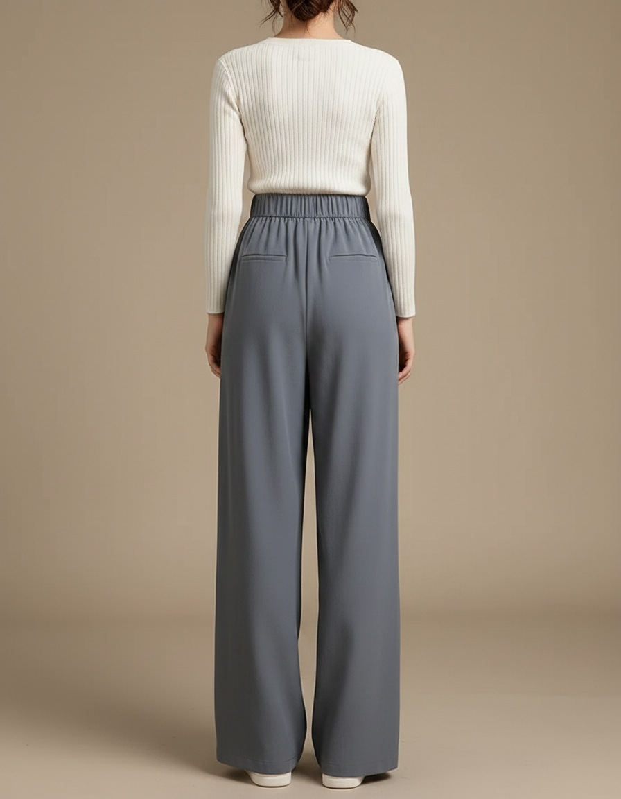 Pantalon Japonais Gris Ample Droit Fluide Femme - Viscose - vue 2