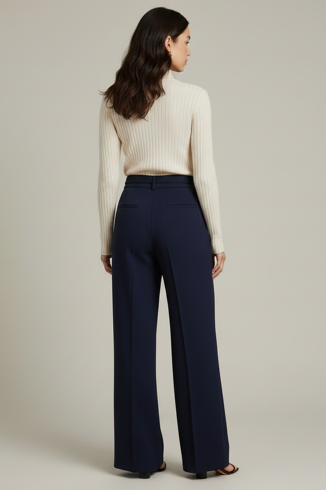 Pantalon Japonais Bleu Marine Fluide Élégant Ceinture Métal - Polyester - vue 2