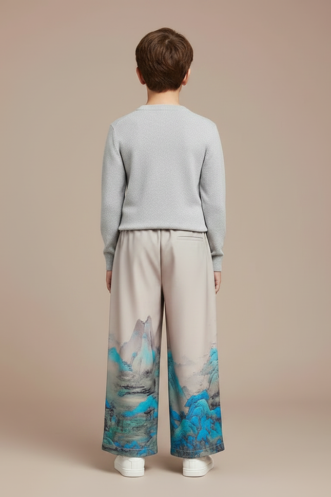 Pantalon Japonais Ample Montagnes Bleues Fluide Enfant - Multicolore Polyester - vue 2