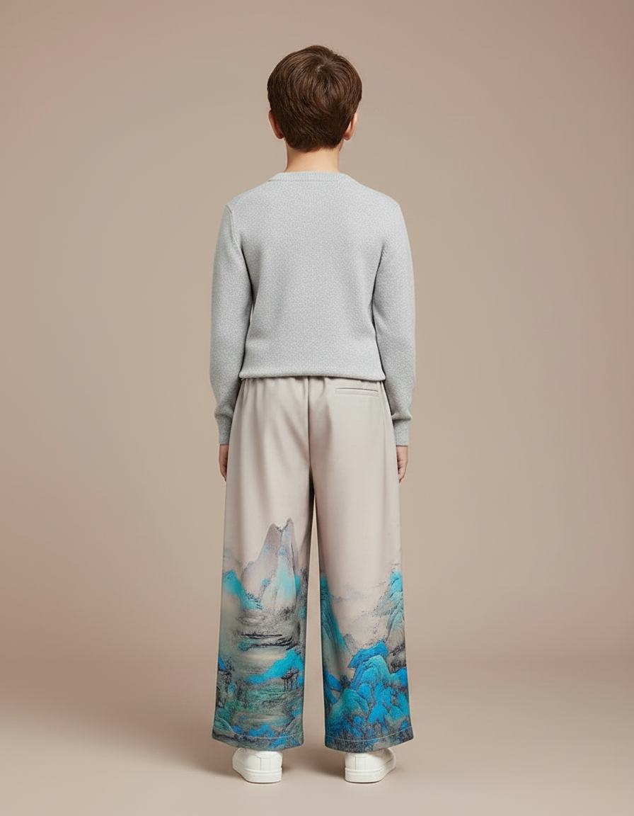Pantalon Japonais Ample Montagnes Bleues Fluide Enfant - Multicolore Polyester - vue 2