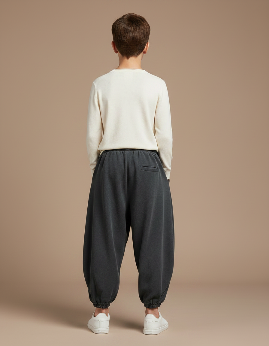 Pantalon Japonais Ample Unisexe Gris Décontracté - Molleton - vue 2