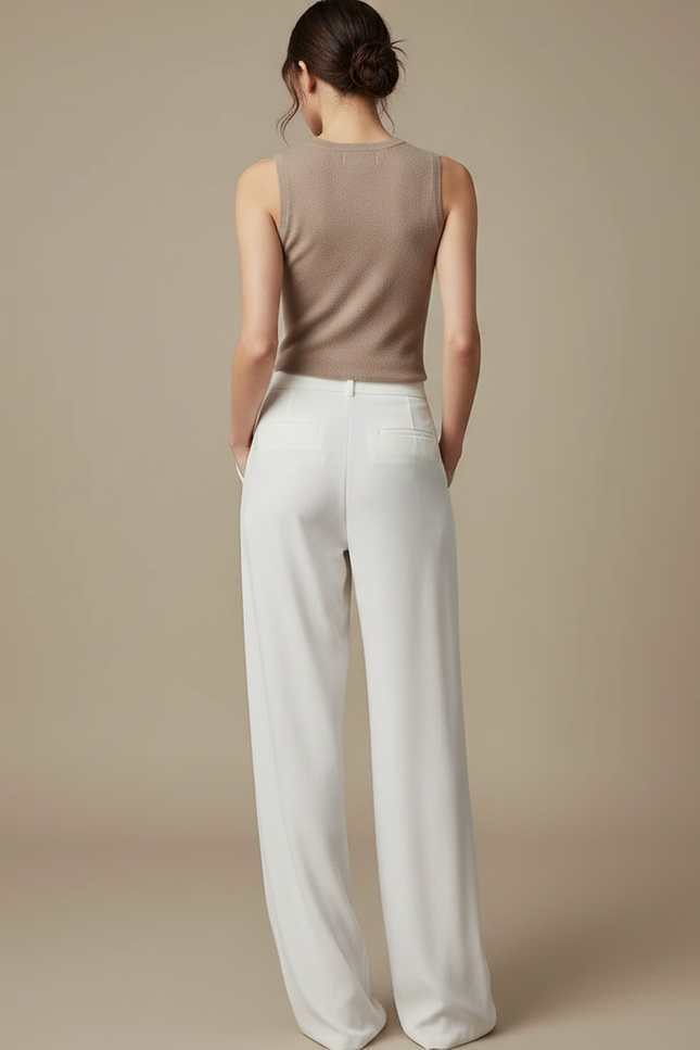 Pantalon Japonais Blanc Fluide Élégant Femme Droit - Viscose - vue 2