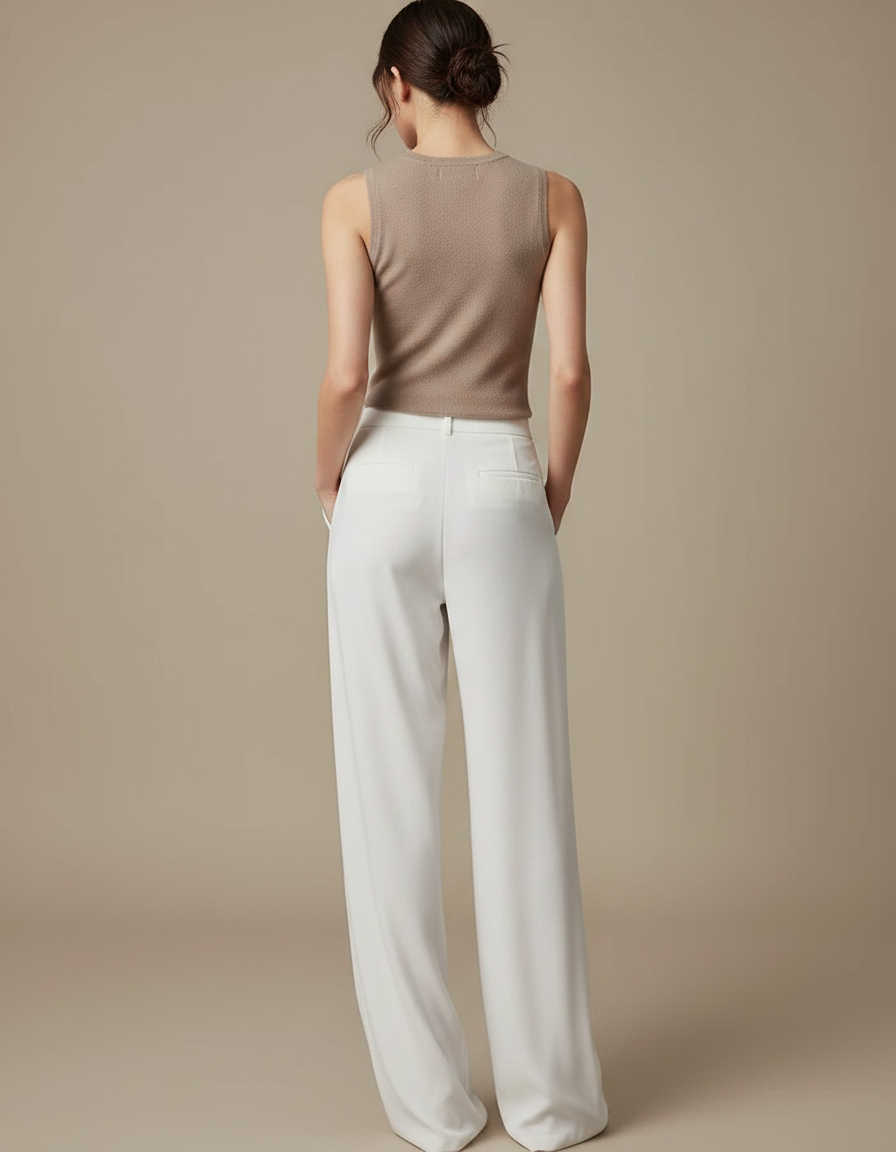 Pantalon Japonais Blanc Fluide Élégant Femme Droit - Viscose - vue 2