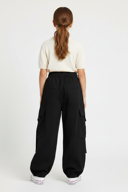 Pantalon Japonais Noir Cargo Ample Fille - Toile - vue 2