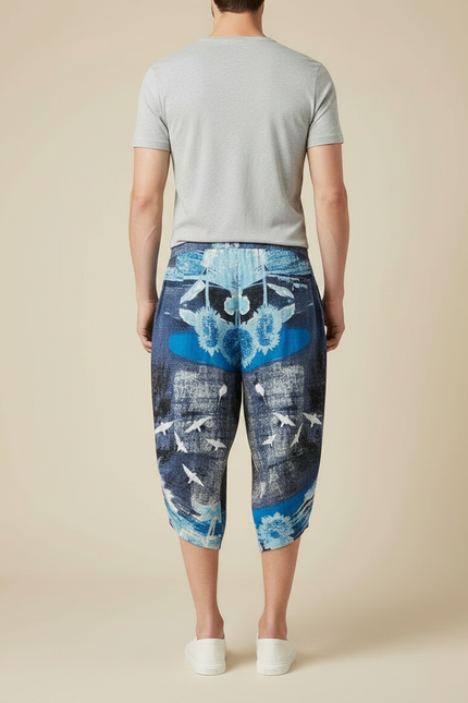 Pantalon Japonais Imprimé Bleu Ample Sarouel Décontracté - Viscose - vue 2