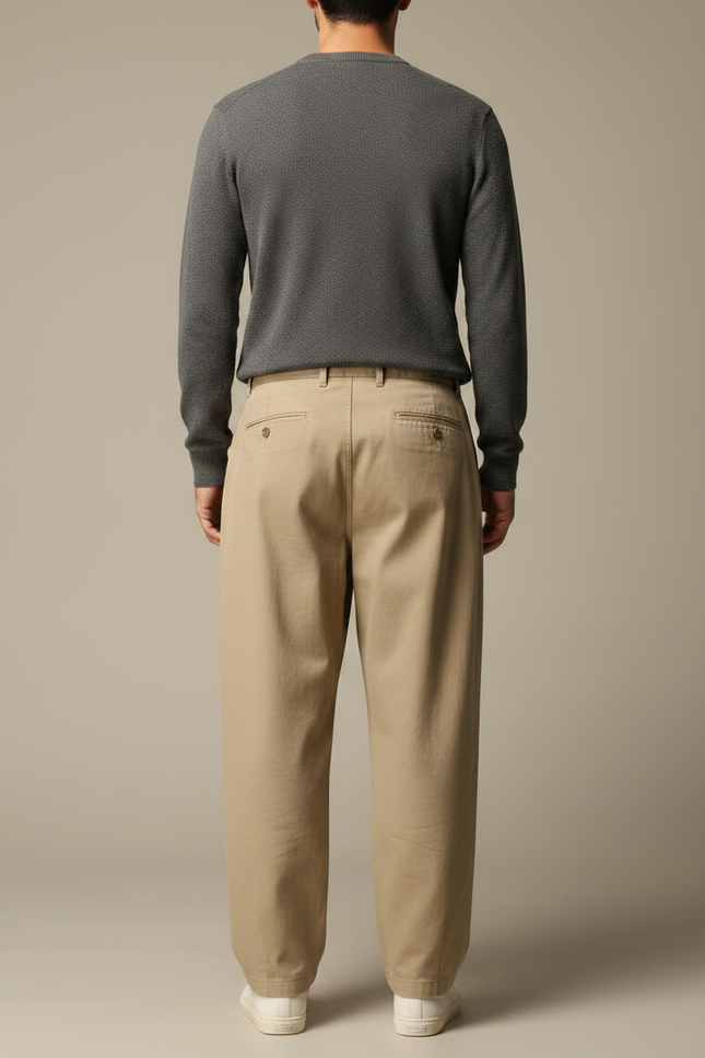Pantalon Japonais Beige Ample Coton Plissé Décontracté - vue 2