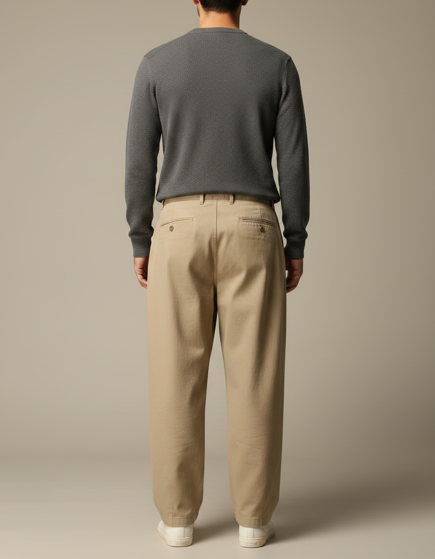 Pantalon Japonais Beige Ample Coton Plissé Décontracté - vue 2