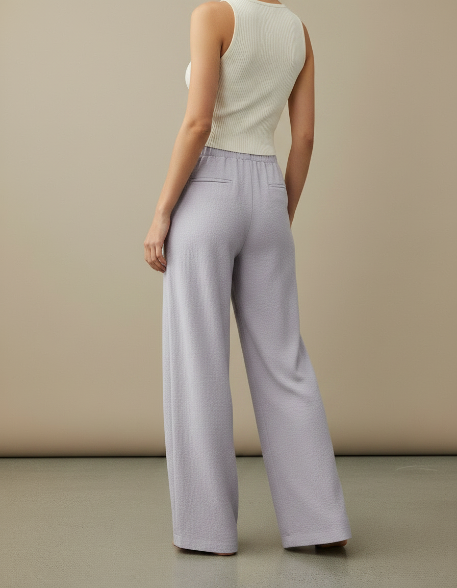 Pantalon Japonais Lilas Ample Texturé Fluide Décontracté - Violet Molleton - vue 2