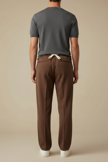 Pantalon Japonais Marron Droit Cordon Décontracté Fluide - Polyester - vue 2