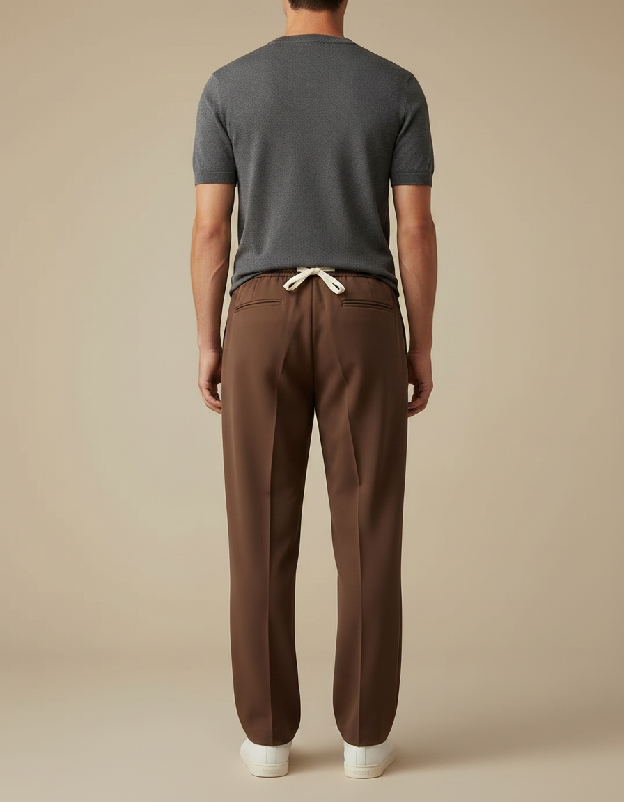 Pantalon Japonais Marron Droit Cordon Décontracté Fluide - Polyester - vue 2
