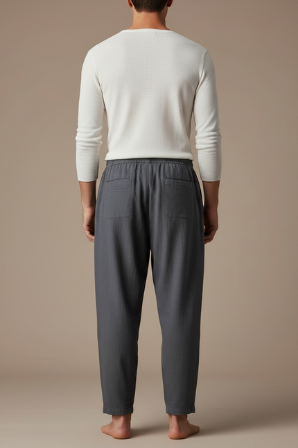 Pantalon Japonais Gris Lin Ample Cordon Homme - vue 2