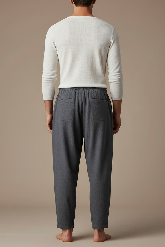 Pantalon Japonais Gris Lin Ample Cordon Homme - vue 2
