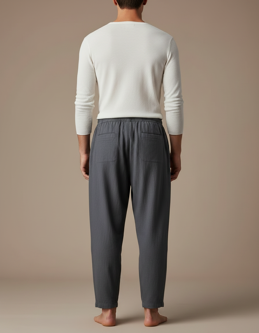Pantalon Japonais Gris Lin Ample Cordon Homme - vue 2