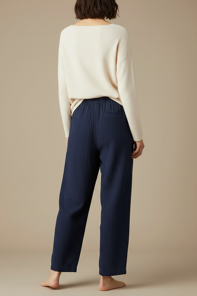 Pantalon Japonais Bleu Marine Ample Coton Crêpe - vue 2