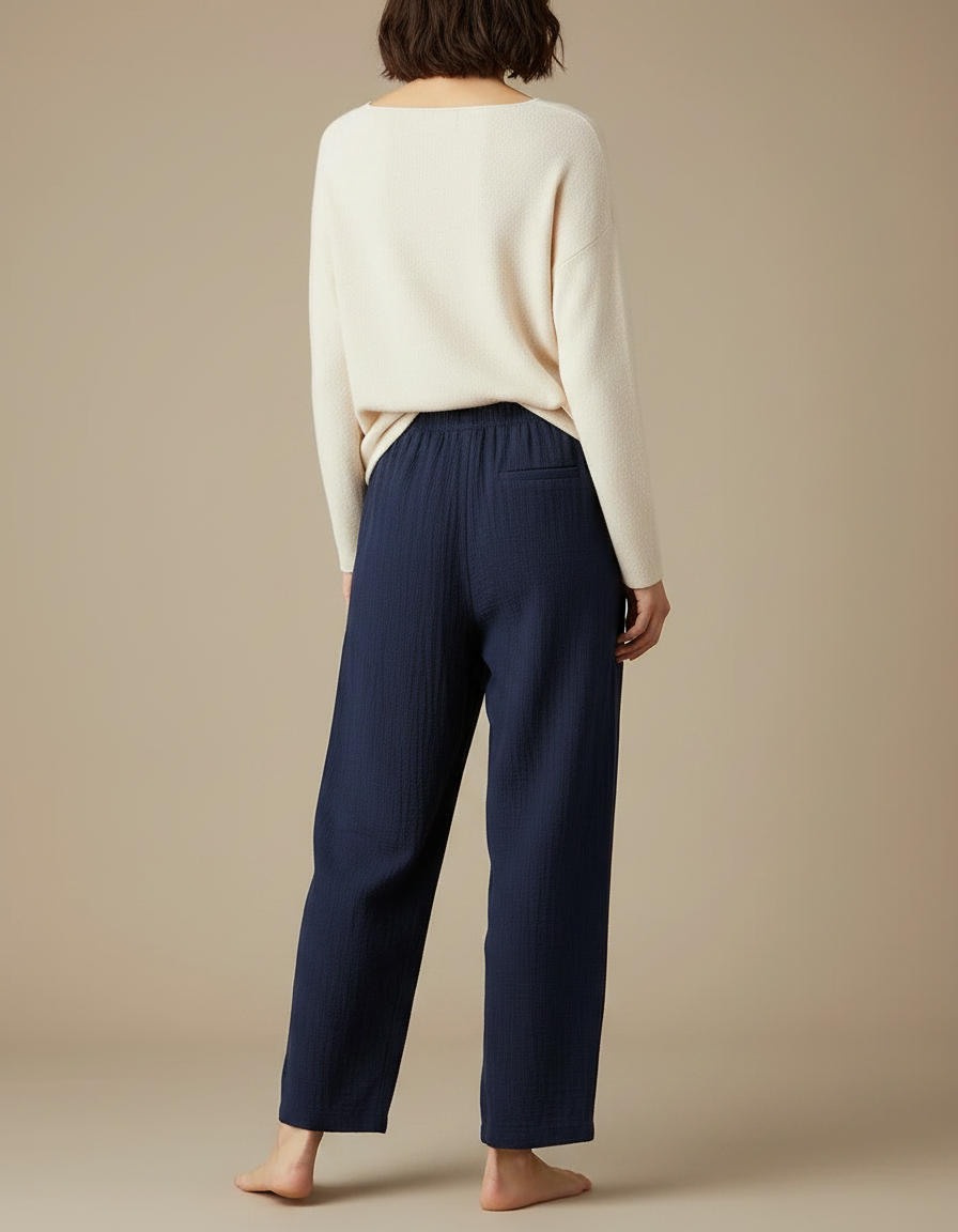 Pantalon Japonais Bleu Marine Ample Coton Crêpe - vue 2