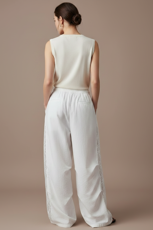 Pantalon Japonais Blanc Ample Dentelle Coton Fluide Femme - vue 2