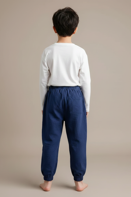 Pantalon Japonais Coton Lin Bleu Ample Enfant - vue 2