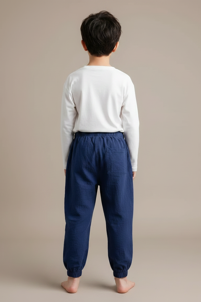 Pantalon Japonais Coton Lin Bleu Ample Enfant - vue 2