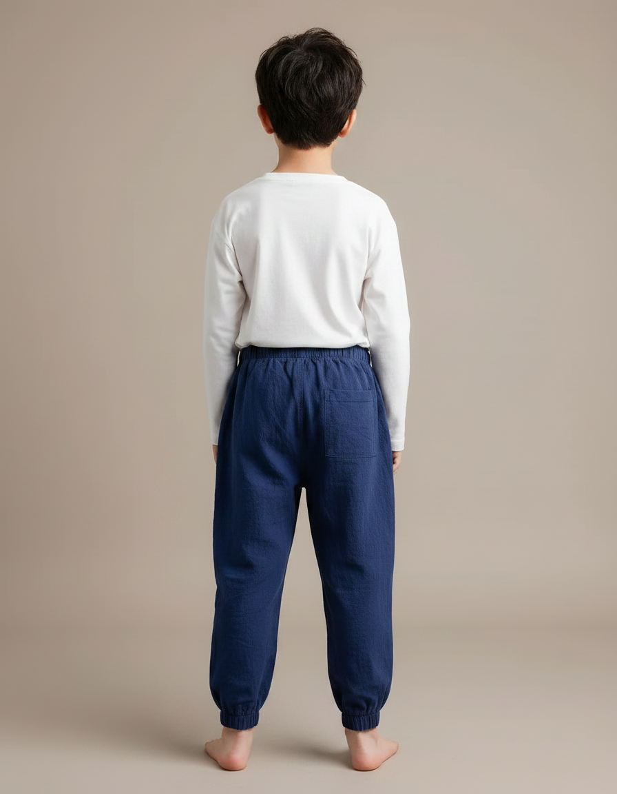 Pantalon Japonais Coton Lin Bleu Ample Enfant - vue 2