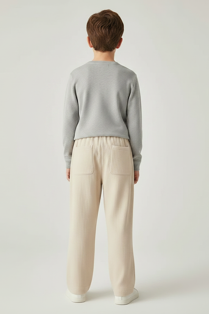 Pantalon Japonais Beige Droit Ample Côtelé Décontracté - Cordé - vue 2