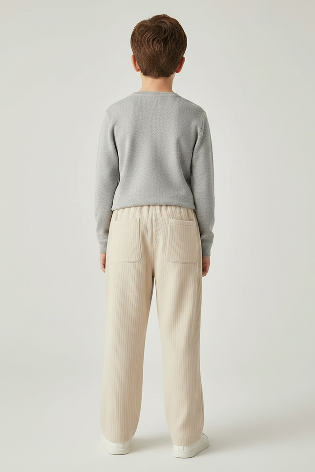 Pantalon Japonais Beige Droit Ample Côtelé Décontracté - Cordé - vue 2