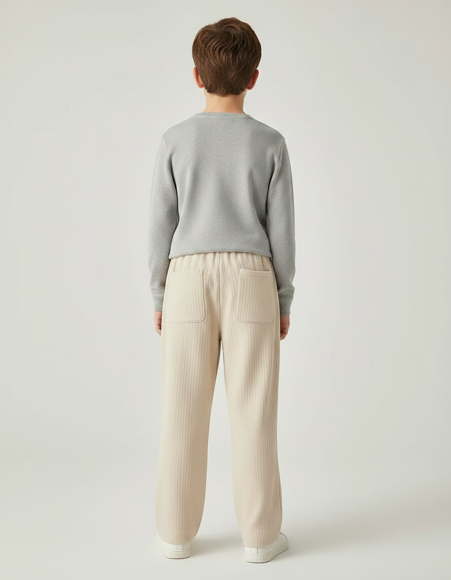 Pantalon Japonais Beige Droit Ample Côtelé Décontracté - Cordé - vue 2