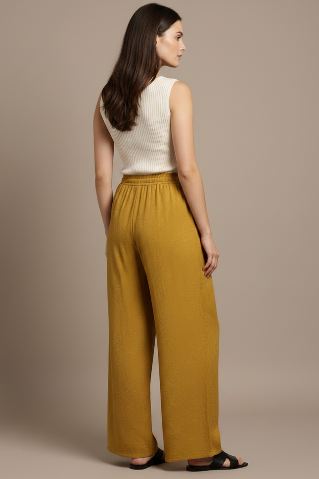 Pantalon Japonais Ample Fluide Jaune Moutarde Cordon - Viscose - vue 2