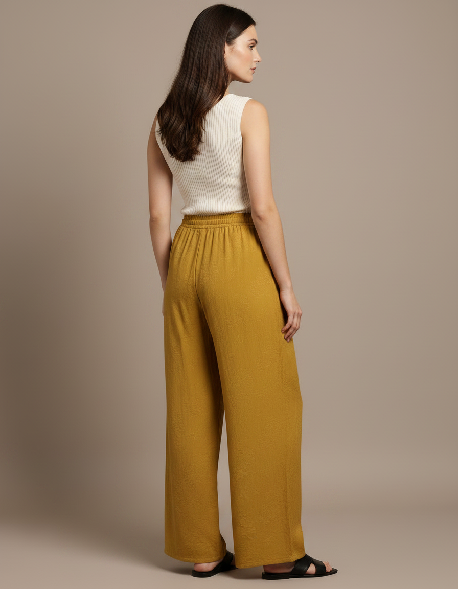 Pantalon Japonais Ample Fluide Jaune Moutarde Cordon - Viscose - vue 2