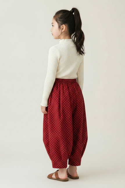 Pantalon Japonais Rouge Ample Coton Points Fille - vue 2