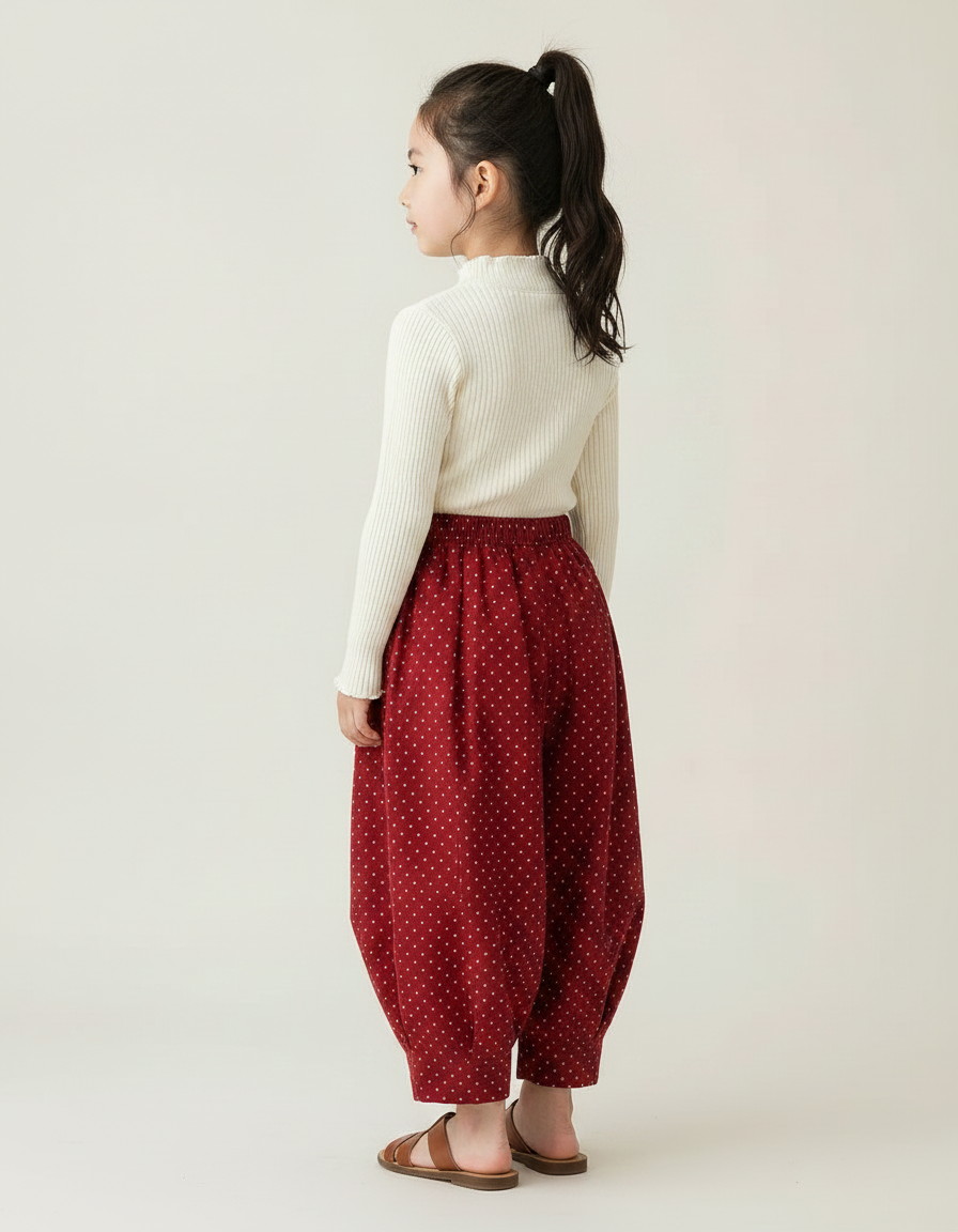 Pantalon Japonais Rouge Ample Coton Points Fille - vue 2