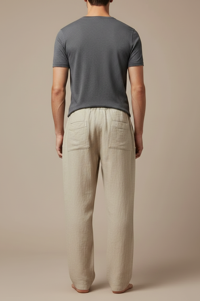Pantalon Japonais Beige Ample Coton Lin Casual Homme - vue 2