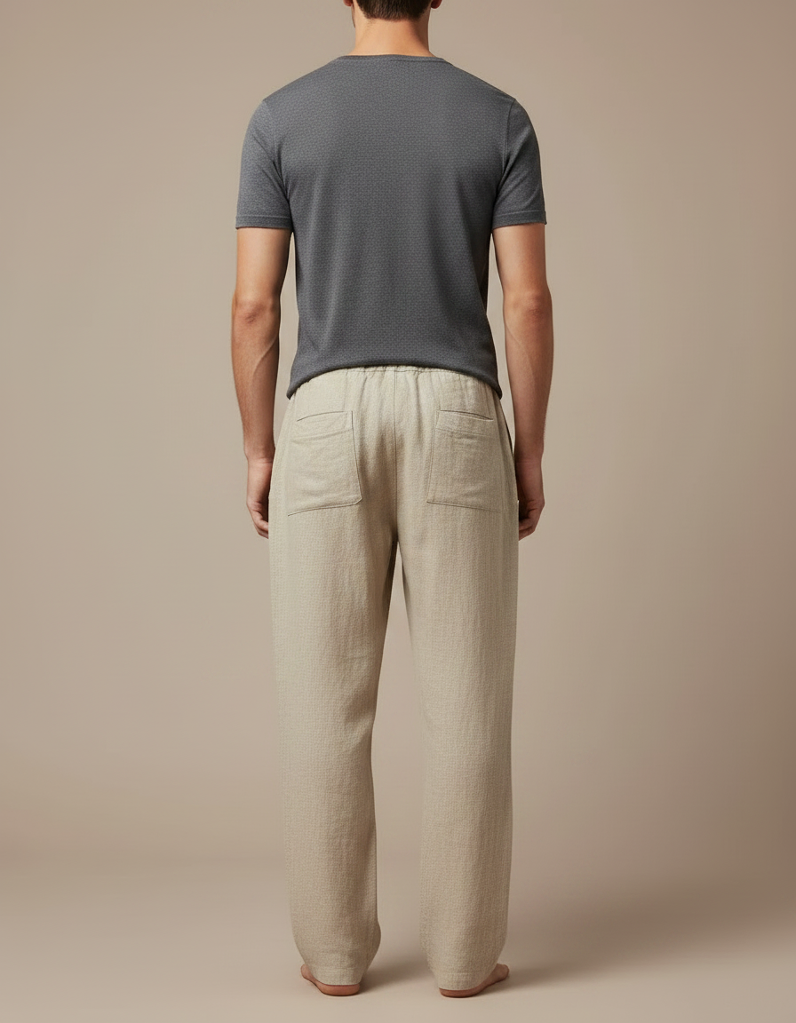 Pantalon Japonais Beige Ample Coton Lin Casual Homme - vue 2