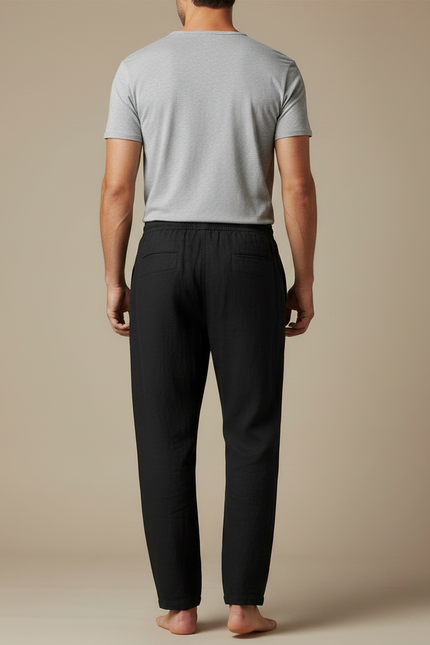 Pantalon Japonais Noir Lin Ample Cordon Homme - vue 2