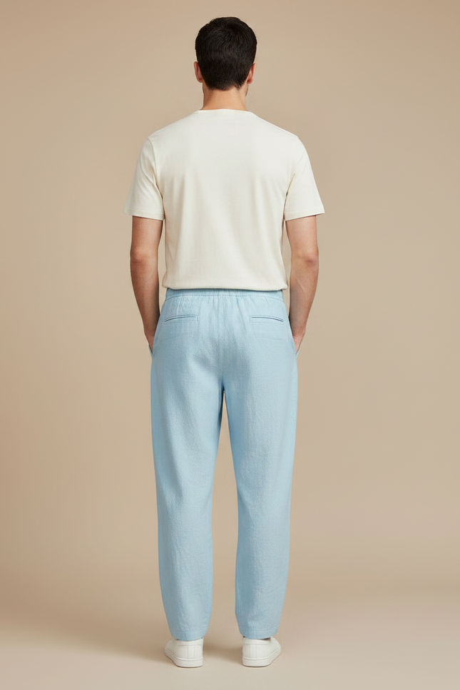Pantalon Japonais Bleu Ciel Ample Lin Coton Homme - vue 2