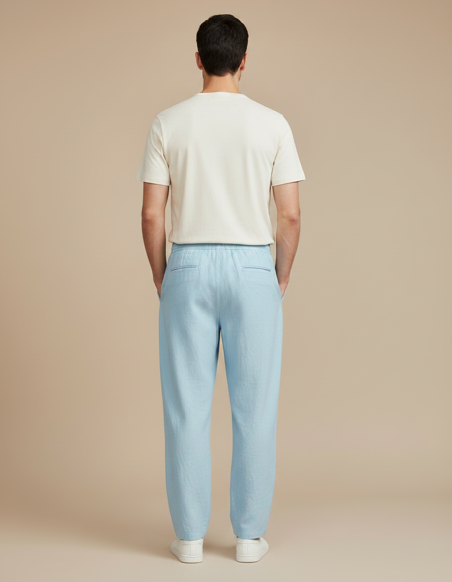 Pantalon Japonais Bleu Ciel Ample Lin Coton Homme - vue 2