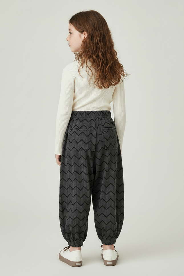 Pantalon Japonais Harem Velours Côtelé Chevron Ample Enfant - Gris - vue 2