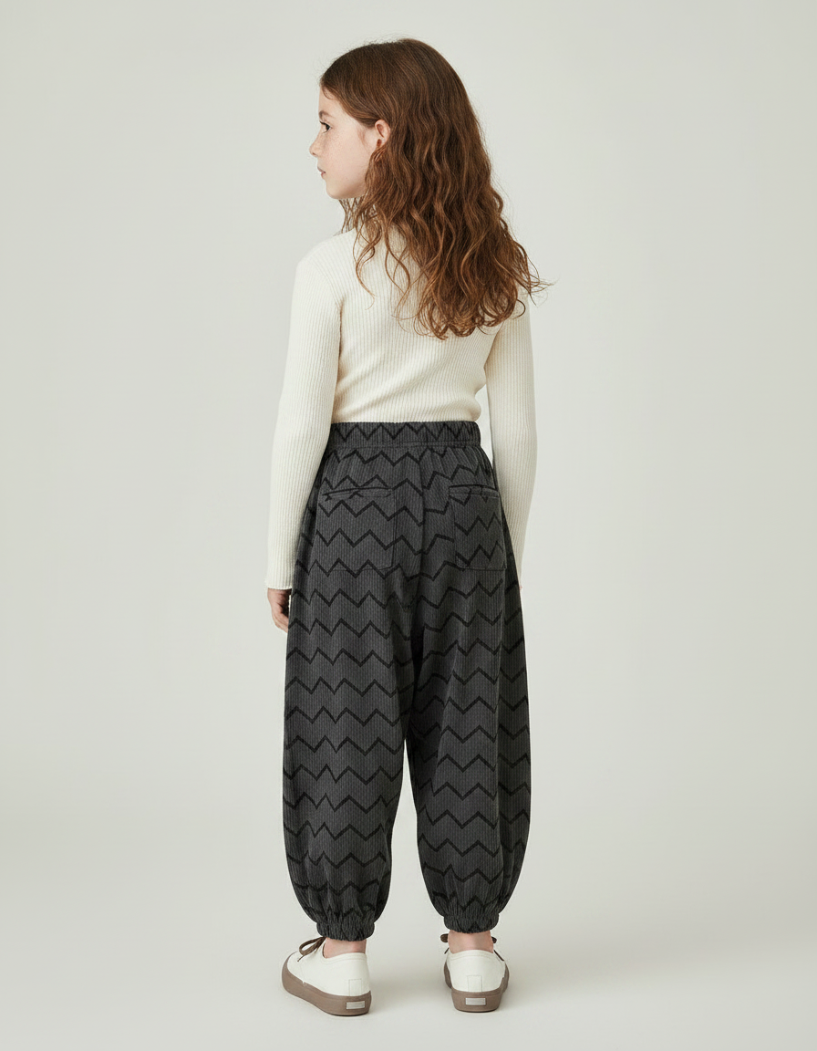 Pantalon Japonais Harem Velours Côtelé Chevron Ample Enfant - Gris - vue 2