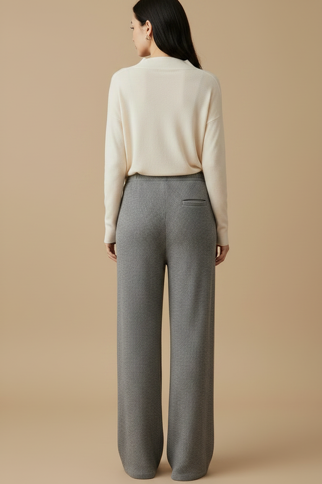 Pantalon Japonais Gris Côtelé Ample Décontracté Fluide - Maille - vue 2