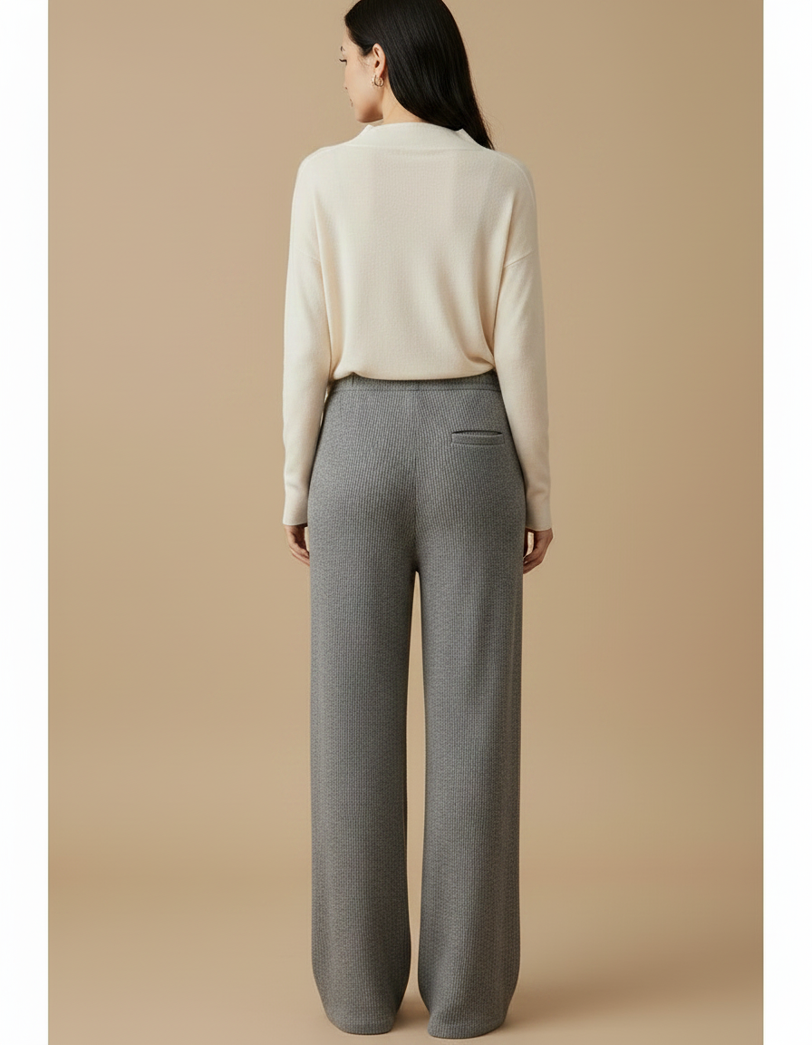 Pantalon Japonais Gris Côtelé Ample Décontracté Fluide - Maille - vue 2