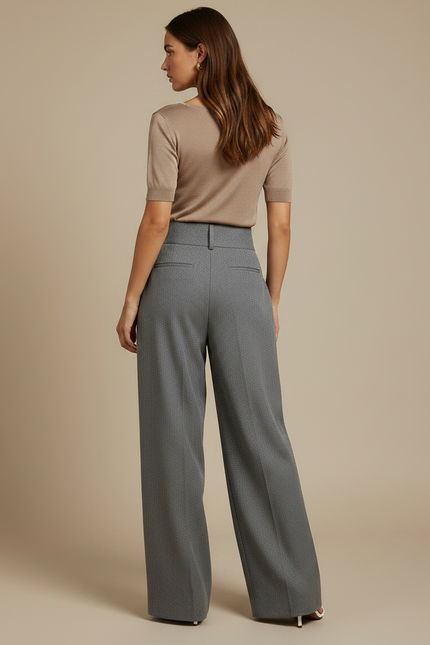 Pantalon Japonais Large Gris Plissé Tissé Élégant - Tweed - vue 2
