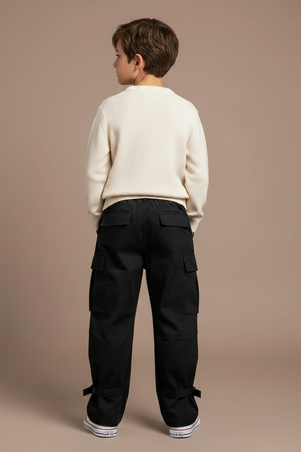 Pantalon Japonais Cargo Noir Ample Coton Enfant - Toile - vue 2
