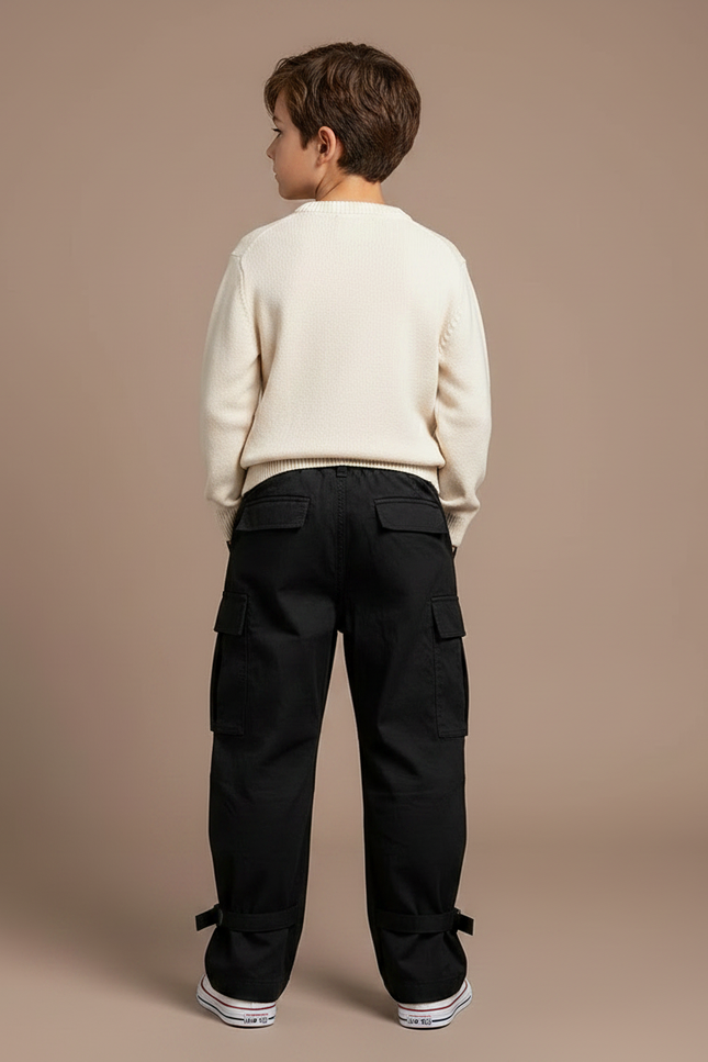 Pantalon Japonais Cargo Noir Ample Coton Enfant - Toile - vue 2