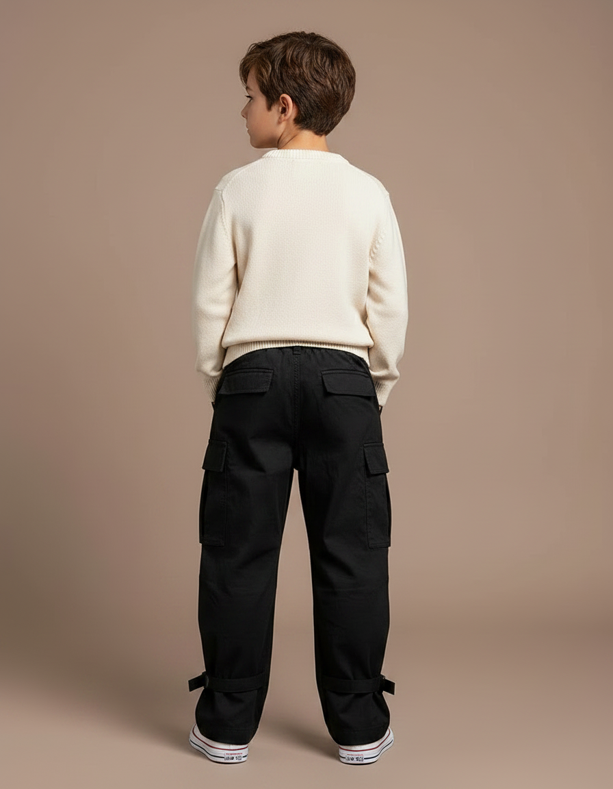 Pantalon Japonais Cargo Noir Ample Coton Enfant - Toile - vue 2
