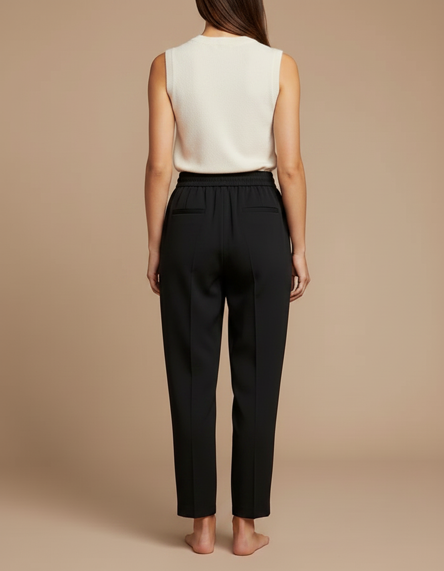 Pantalon Japonais Noir Fluide Droit Élégant Minimaliste - Polyester - vue 2
