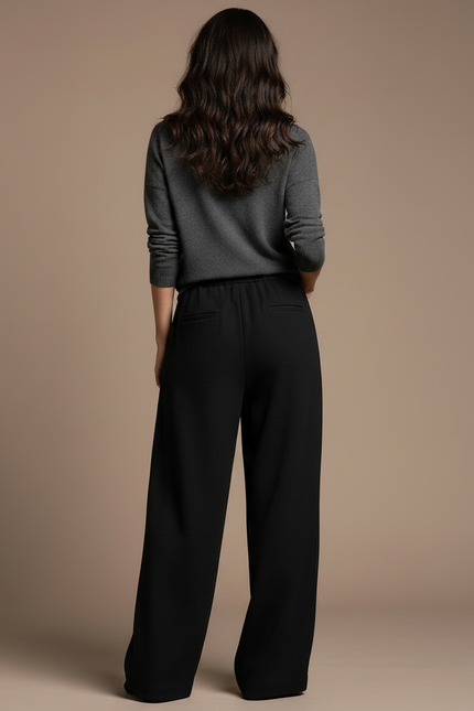 Pantalon Japonais Noir Fluide Ample Texturé Cordon - Viscose - vue 2