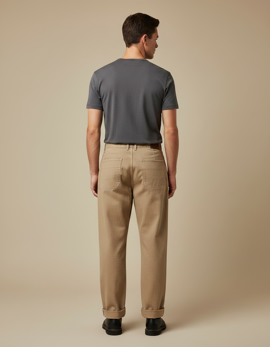 Pantalon Japonais Ample Beige Coton Décontracté Homme - vue 2
