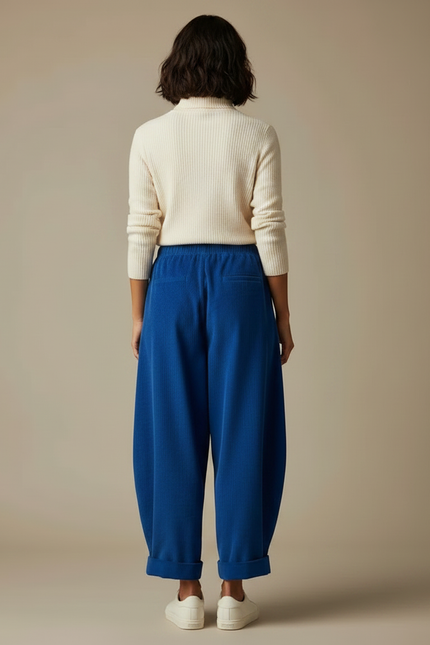 Pantalon Japonais Bleu Côtelé Ample Confortable Décontracté - Cordé - vue 2