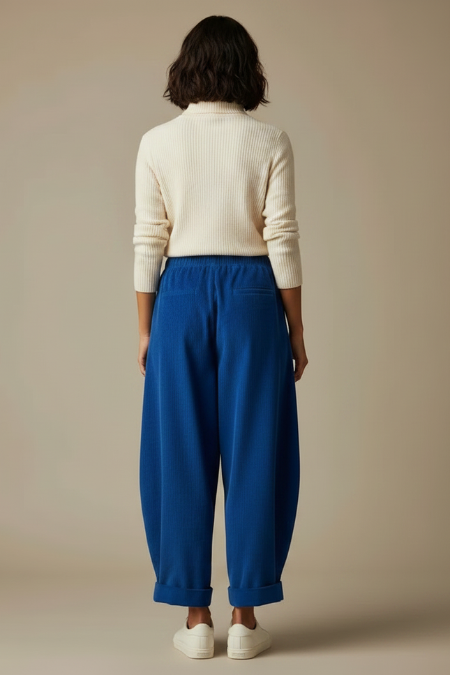 Pantalon Japonais Bleu Côtelé Ample Confortable Décontracté - Cordé - vue 2